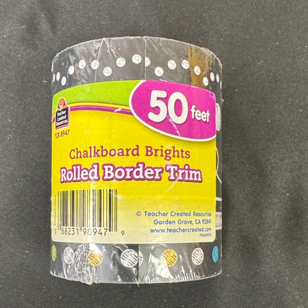Teacher Created Resources Chalkboard Brights Rolled Border Trim 50 feet tcr#8947